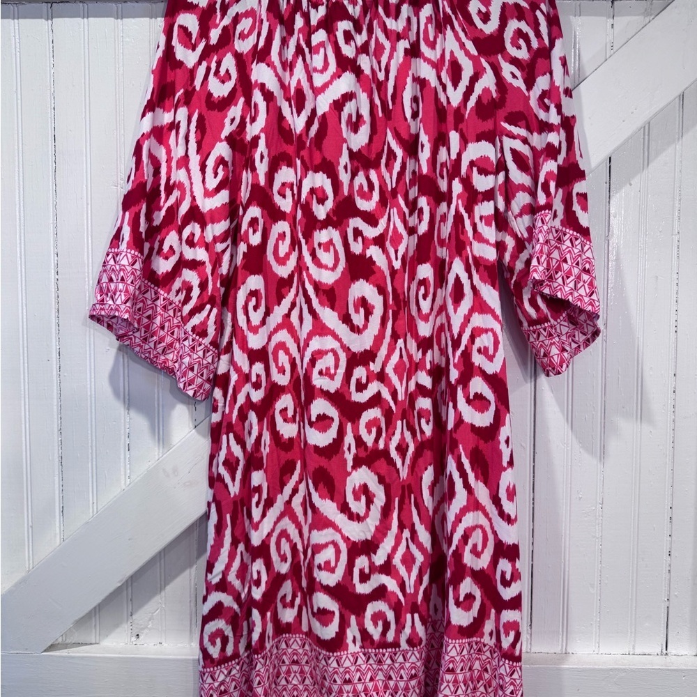 Mlle Gabrielle Pink Red Ikat Boho Tassel Dress Size L NWT - Picture 3 of 11
